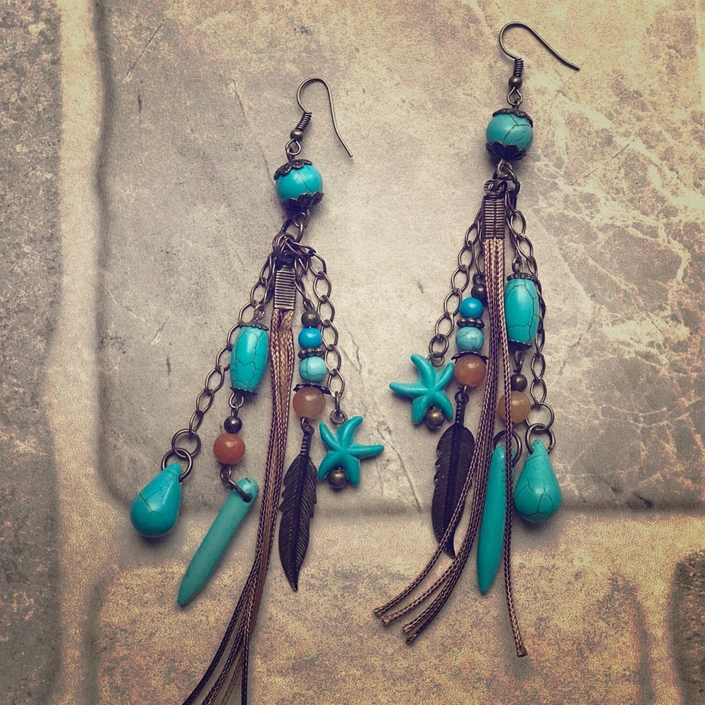 Bohemian Earrings, Tribal Earring, Leather, Fringe